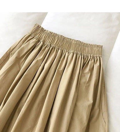 Women Black skirt midi High waist korean style Pleated a line Vintage Clothing 2025 new Summer Casual Fashion Ladies Work Wear