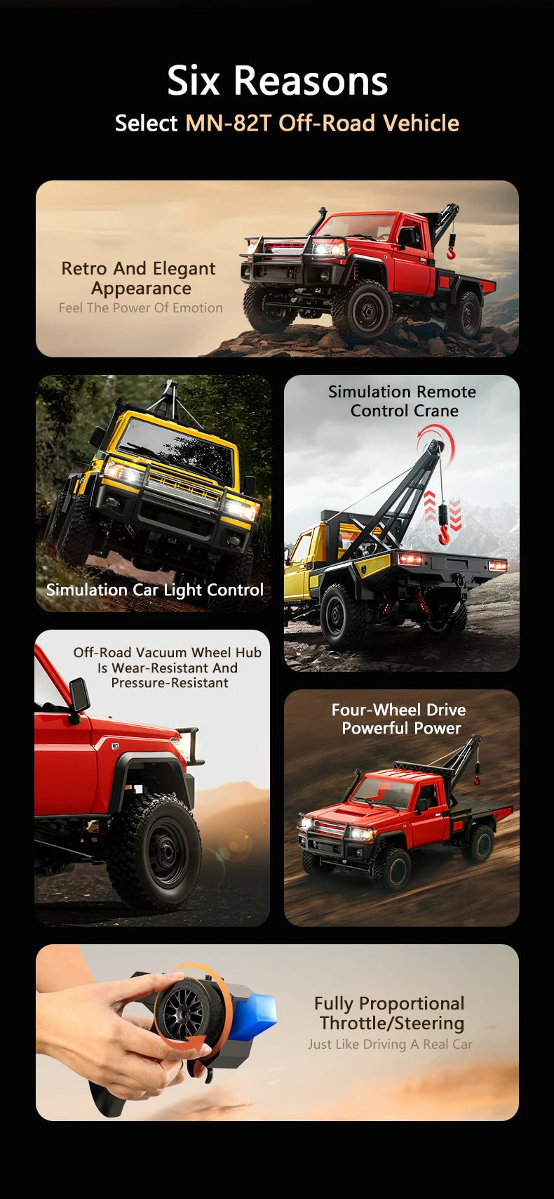 MN82S RC Crawler 1/12 Full Scale LC79 RC Pickup Short Truck 4WD Remote Control Climbing Off-road Car Toys for Kids Adults Gifts