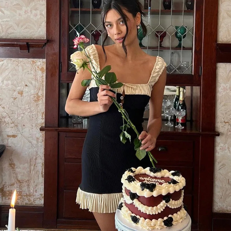 Sexy Mini kleid Frauen Sommer schwarz ärmellose rücken freie Bodycon Mode Knopf Schnürung Tank Kleid lässig Club elegantes Party kleid.