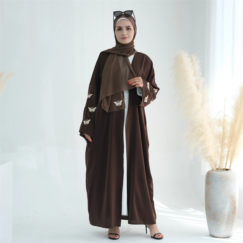 Ramadan Open Linen Butterfly Kimono Abaya Dubai Turkey Islam Muslim Dress Abayas For Women Kebaya Kaftan Robe Musulmane Femme.