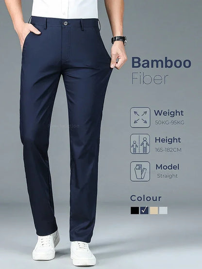 Summer New Men's Bamboo Fiber Slim Business Casual Pants Fashion Classic Breathable Designer Formal Long Trouser Male Clothing.
