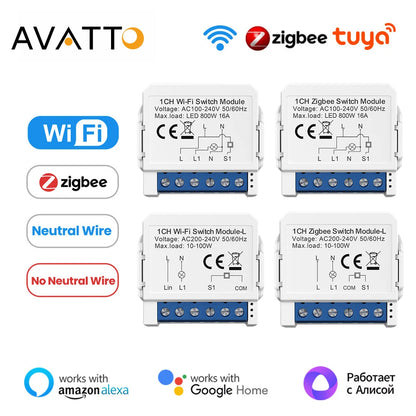 AVATTO Tuya WiFi Zigbee Smart Lichtschaltermodul, Neutralleiter/Keine Neutralleitersteuerung DIY Breaker Arbeit für Alexa, Google Home.
