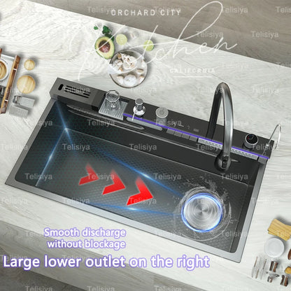Various Waterfall kitchen Sink  Stainless Steel Multifunctional Large Single Slot Digital Display Sinks