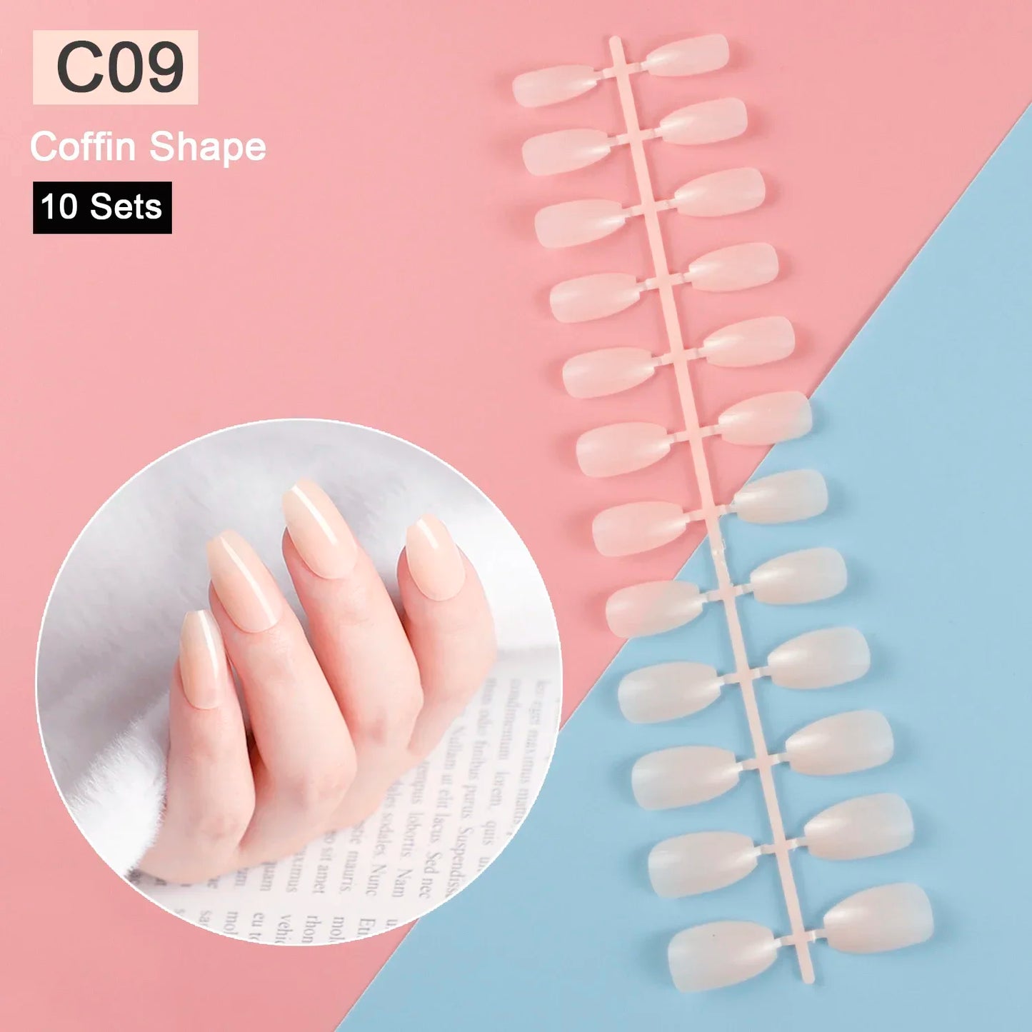 10 Sets/Pack Mixed Solid Colors Coffin Round Square Almond Shape False Nails Full Cover Nail Tips Short Fake Nails Tip Manicure