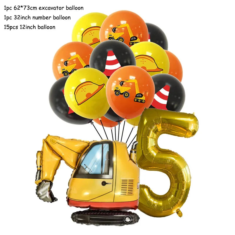 Technische Fahrzeuge Luftballons Bau Party Dekorationen Bagger Ballon Geburtstag Baby Dusche Party Ballon Dekor Liefert.