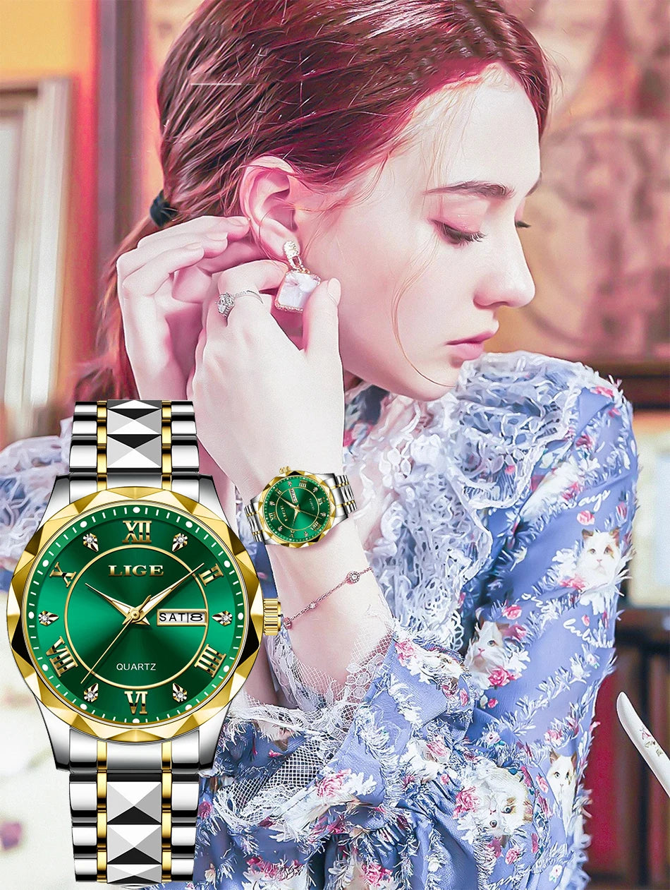 LIGE New Gold Watch Women Watches Ladies Creative Steel Women's Bracelet Watches Female Waterproof Clock Relogio Feminino+BOX.