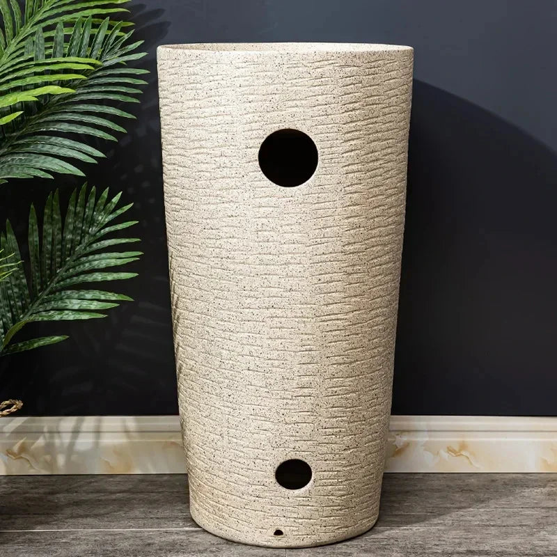 Säulenwaschbecken, Innenhof, integrierter Pool, bodenstehendes Inter-Plattform-Waschbecken, Balkon, Badezimmer, Sockelwaschbecken aus Keramik