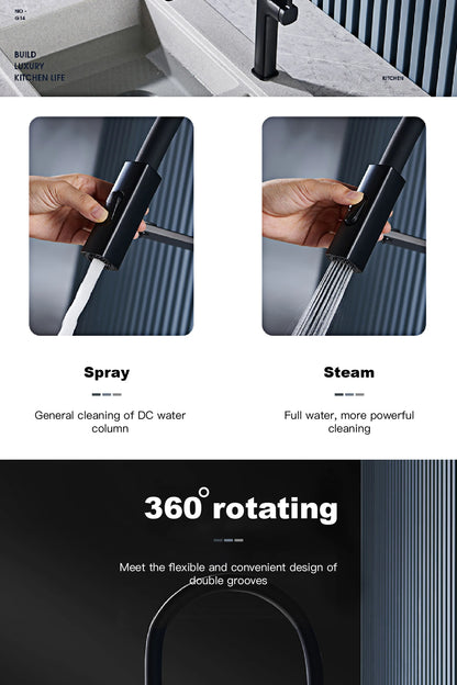 High end black brass kitchen faucet magnetic suction design 2 function single handle cold and hot dual control sink faucet