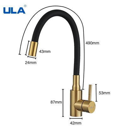 ULA Gold Kitchen Faucet Stainless Steel Flexible Spout Kitchen Sink Faucet Hot Cold Water Sink Mixer Tap 360 Degree Rotate Crane