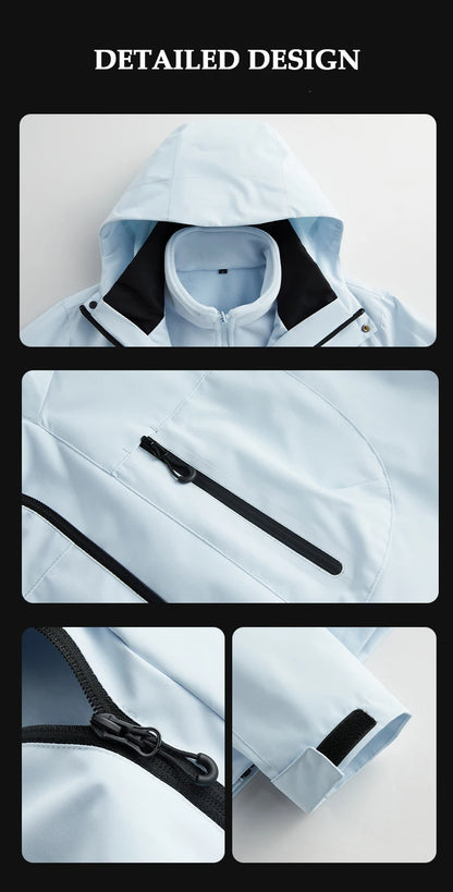 Winter Jacket Outdoor 3-in-1 Waterproof Sport Coat Running Unisex Hooded Hiking Jacket Warm Breathable Outdoor Couple Loose Coat.