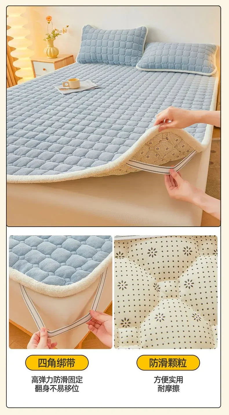 2024 New Class A Thickened Milk Fleece Mattress Winter Warm Fleece Bed Cover Student Dormitory Mat Quilt.