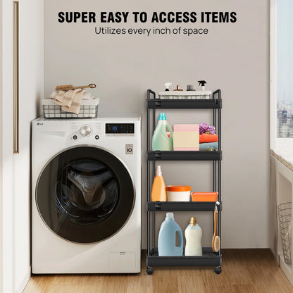 DayPlus 4-stufiger Aufbewahrungswagen, ausziehbarer, schlanker, rollender Mehrzweckwagen, multifunktionaler Badezimmerwagen aus Metall auf Rädern