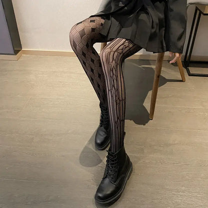 Women Sexy Patterned Fishnet Geometric patterns Pantyhose Slim Legs Long Mesh Tights Ladies Transparent Retro Fish Net Leggings.