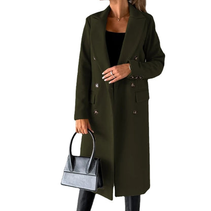 Damen-Mantel aus Wollmischung, langärmelig, zweireihig, Jacken, Mantel mit Tasche, warmer Winter-Trenchcoat, Oberbekleidung.