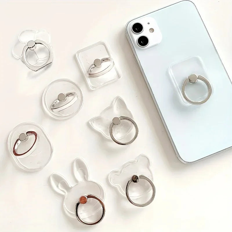 Transparent Cute Animal Round Phone Stand Foldable 360 Rotating Mobile Phone Ring Holder Smart Phone Accessories.