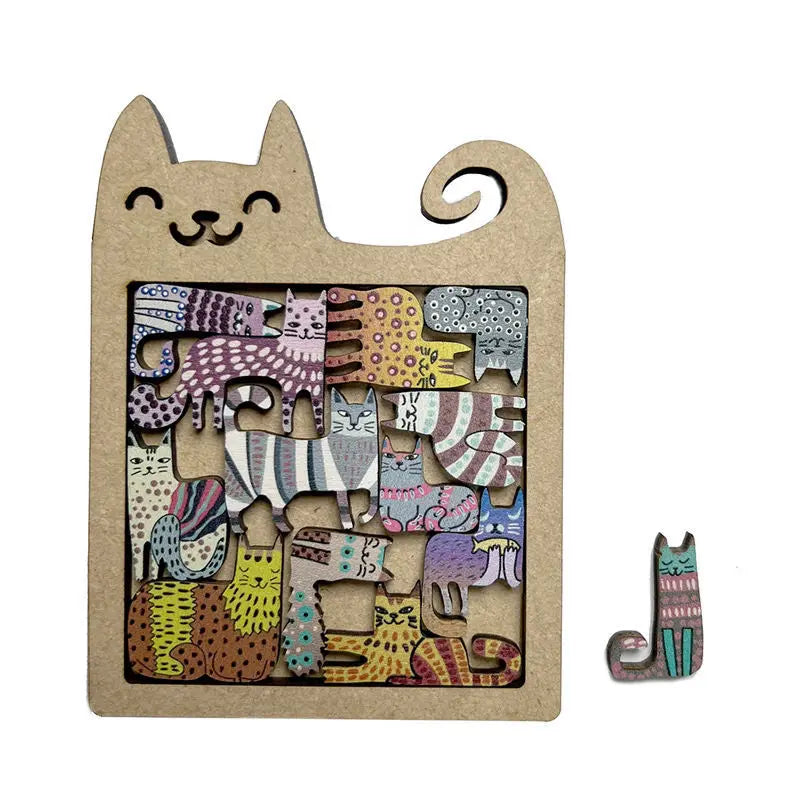 13 Irregular Wooden Cat Puzzles Colorful Cute Puzzle Toys for Children Birthday Gift Brain Teaser Educational Game.