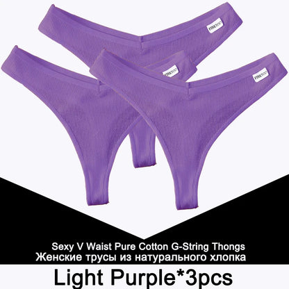FINETOO 3PCS/Set G-string Panties Cotton Women's Underwear Sexy Panty Female Underpants Thong Solid Color Lingerie T-Back Design