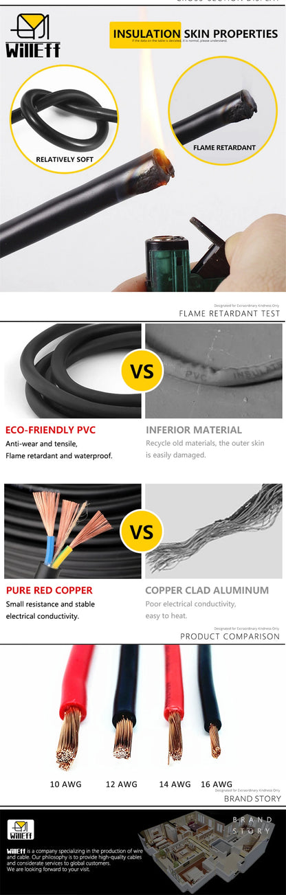 100m PVC Electric Cable Soft Copper Wire For Power led Car battery jumper wiring 1AWG 2AWG 4AWG 6AWG 8AWG 10AWG 12AWG 14AWG.