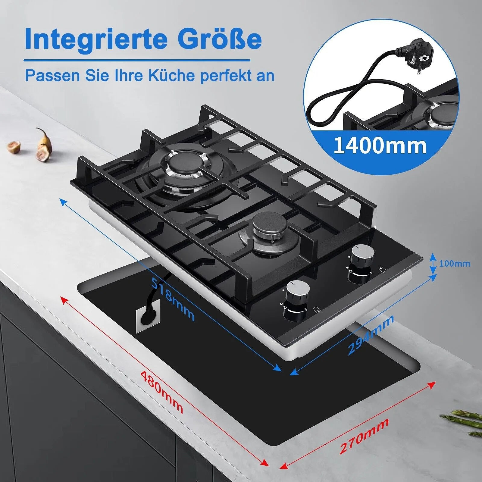 TopStrong 2 Burner Ceramic Glass Built-in Stove Natural Gas Propane Gas hob EUGCT-B02.