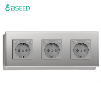 Bseed EU-Standard 1/2/3 Gang Licht-Touch-Schalter Home Wandschalter Graues Glas Sensorschalter Typ-C USB-Stromladebuchsen