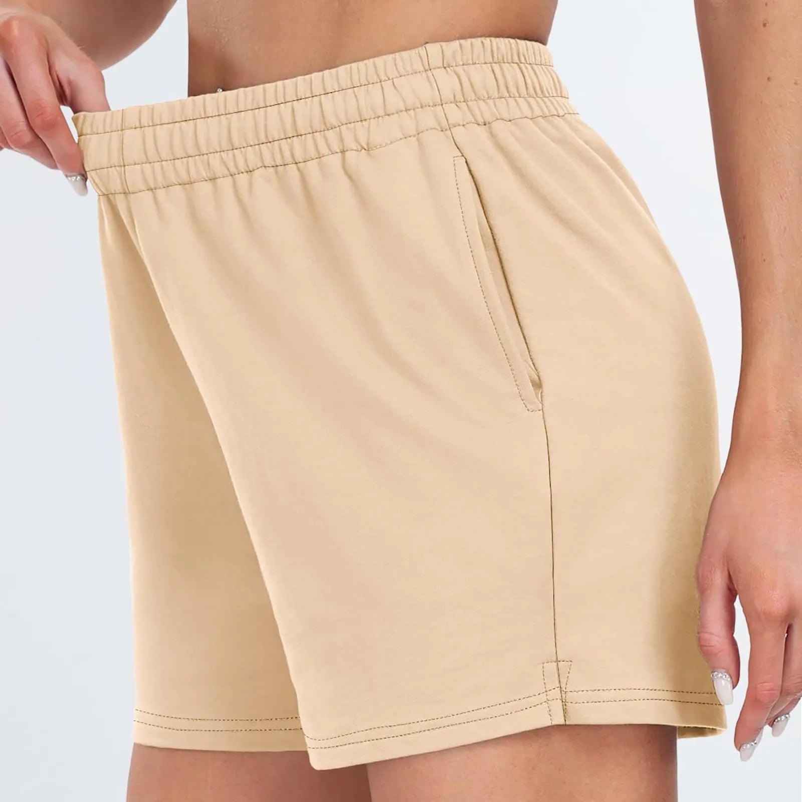 Plain Color Sports Shorts Casual Summer Comfortable And Soft Elastic High Waist Running Shorts With Pockets For Women.