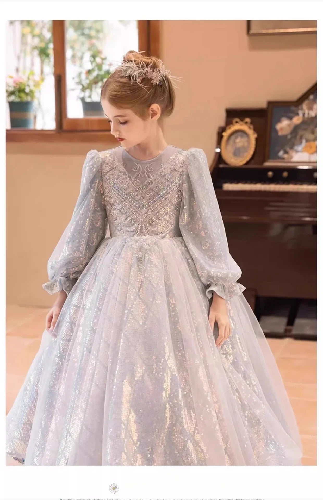Mädchen Prinzessin Kleid Langarm Herbst Klavier Leistung Kleider Geburtstag Party Blumenmädchen Hochzeit Kinder Kleidung Abend.