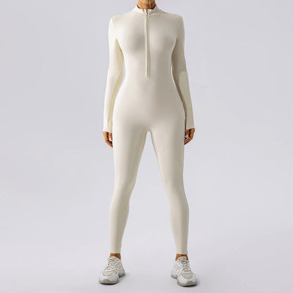 S-XL 2025 Nylon Zipper Long Sleeve Yoga Set Women One Piece Jumpsuit Fitness Gym Workout Pant Legging Running Romper Suit XP27.