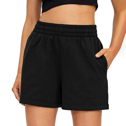 Plain Color Sports Shorts Casual Summer Comfortable And Soft Elastic High Waist Running Shorts With Pockets For Women