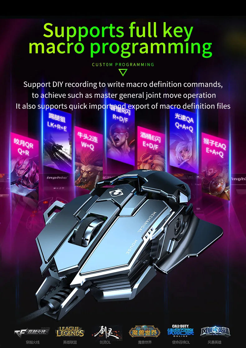 MK500 RGB Backlight Wired Mechanical Mouse 12800DPI Adjustable Macro Programming E-Sport Ergonomic Gaming Mouse For PC Laptop.