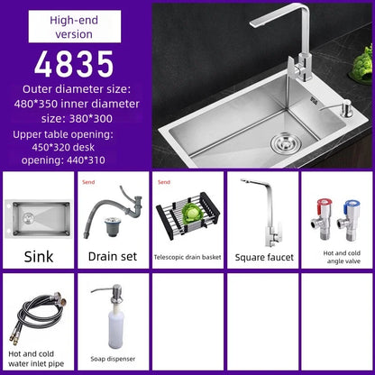 Stainless Steel Kitchen Sink Transversal Side Holes Large Size Single Slot Household Cafeteria Dish and Wash Vegetable Basin