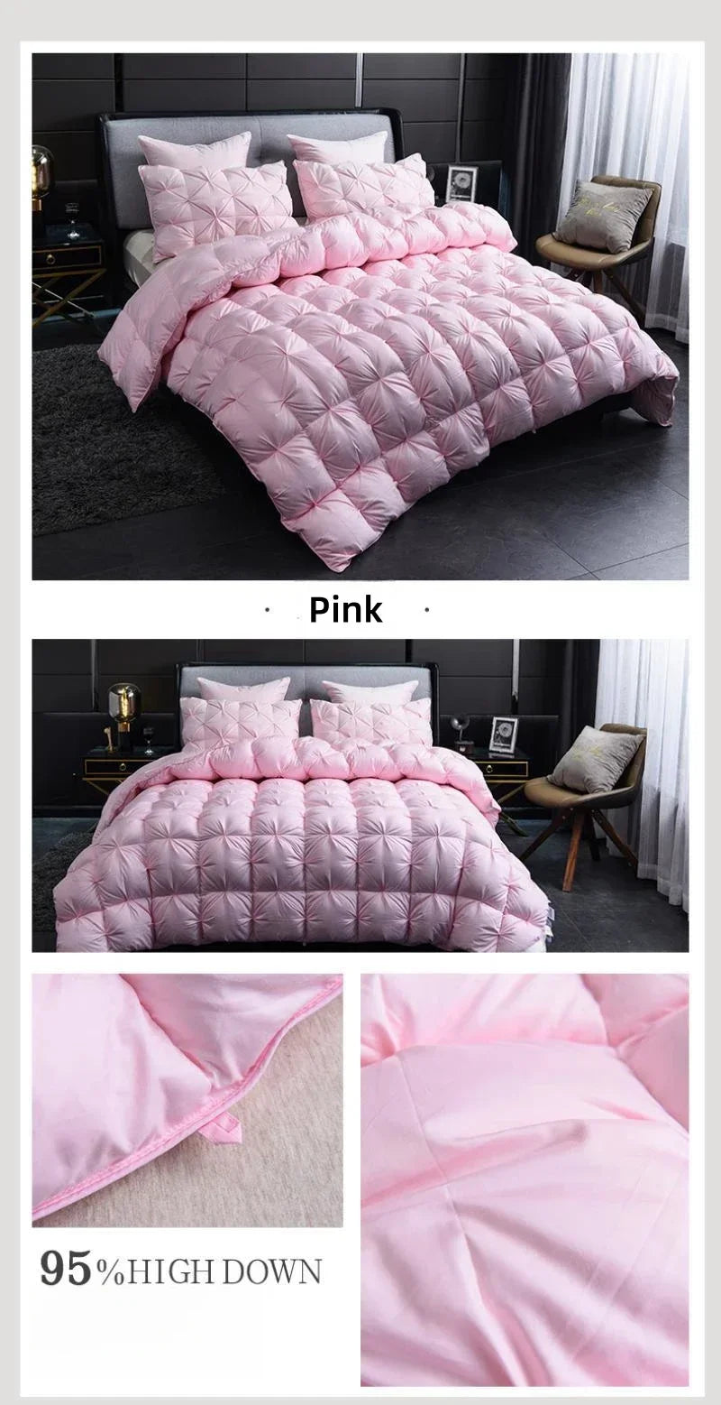 White Goose Down Comforter Warm Winter Thick 3D Bread Bed Blanket Luxury Pinch Pleated Filling for Quilts Single Double Duvet.