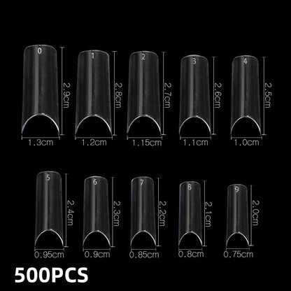 600Pcs Extra Long Hawk Curved Nail Tips Half Cover Eagle Claw Curve False Nails Extension 10 Sizes Bag Packaging for Art Salon *