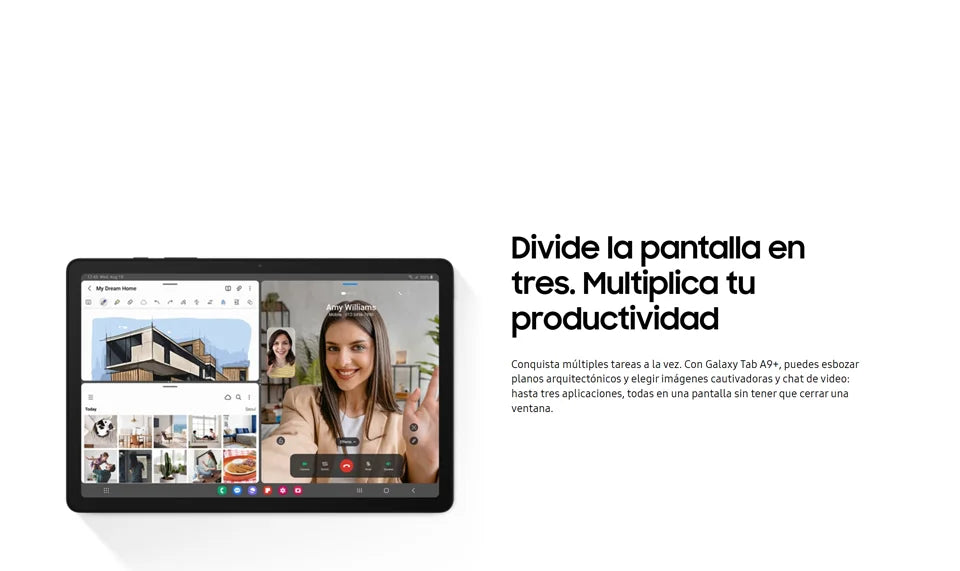 Samsung Galaxy Tab A9+ WI-FI, Tablet, Octa-Core, 8 MP Camera, 11 in, 7040 mAh battery.