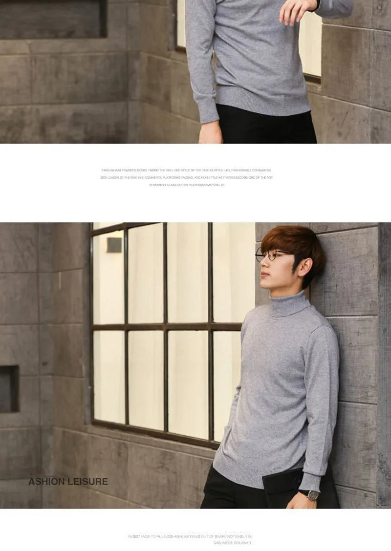 Cashmere Wool Solid Autumn Winter Men's Warm Turtleneck Knit Loose Long Sleeve Sweater Casual Comfortable Pullover Thick Sweater
