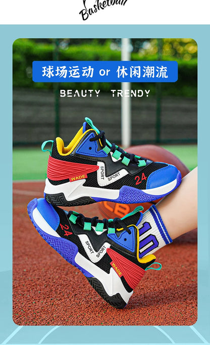 Children Basketball Shoes for Boys Girls Kids Teenagers Breathable Non-slip Lace Up Indoor Outdoor Training Sneakers Tennis Shoe.
