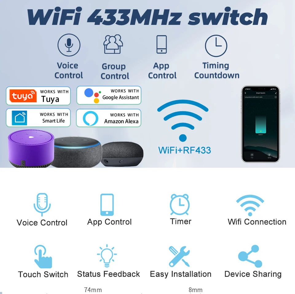 Tuya WiFi Touch Wand Smart Switch 1/2/3 Gang Licht Schalter Ohne Neutral Linie Smart Leben APP Steuerung unterstützung Alexa Google Hause.