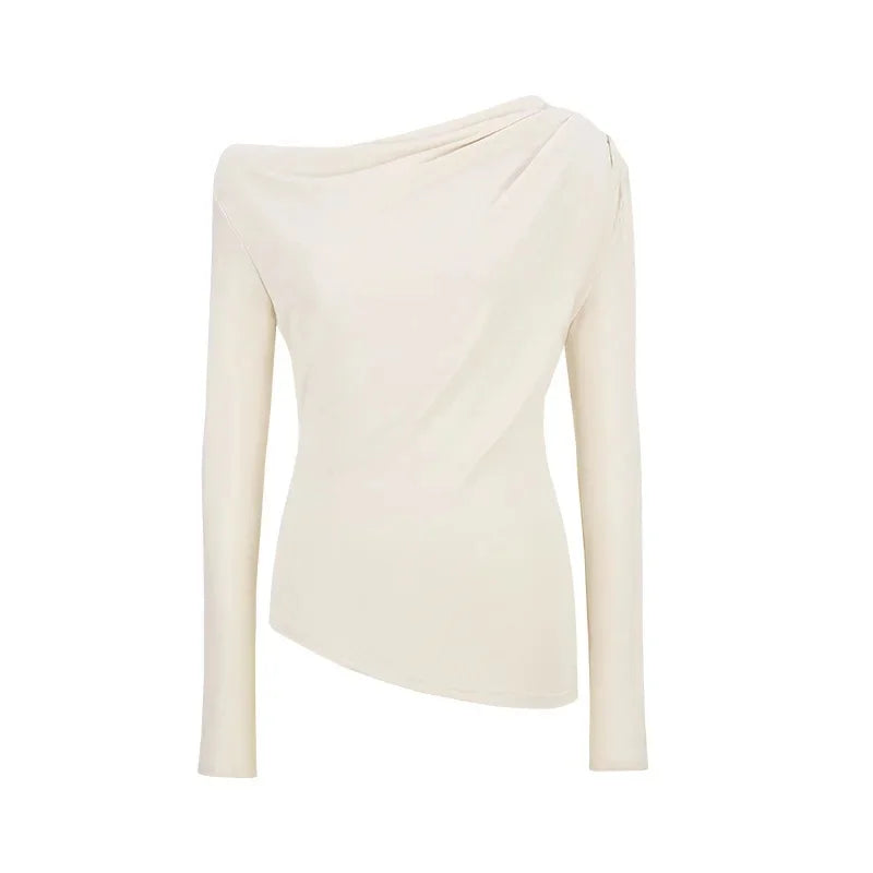 Slim Fit Long Sleeve T-Shirt Shoulder Bared One Shoulder Style Casual Streetwear for Young Women Fashionable And Stylish