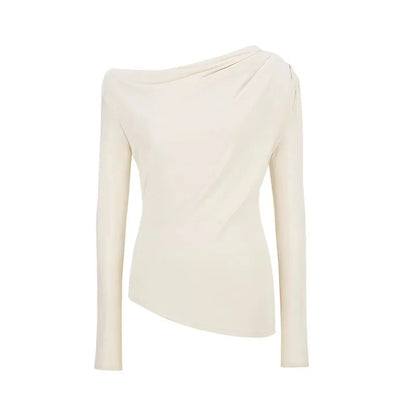 Slim Fit Long Sleeve T-Shirt Shoulder Bared One Shoulder Style Casual Streetwear for Young Women Fashionable And Stylish