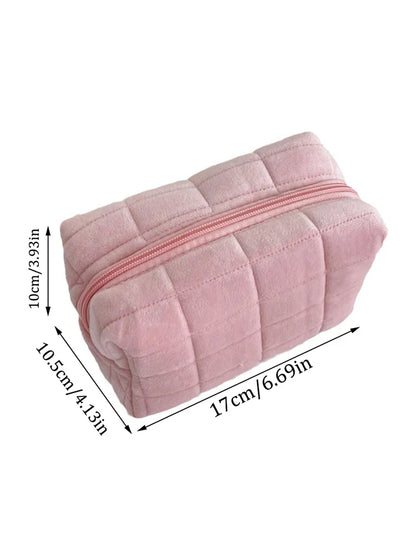 Cute Plush Makeup Bag for Women Portable Travel Small Cosmetic Bags Solid Color Zipper Toiletry Bag Washing Pouch Storage Bags.
