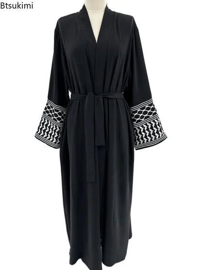 Embroidery Open Modest Kimono Abaya Dubai Luxury Islam Muslim Kaftan Modal Dress Arabic Abayas Women Kebaya Robe Femme Musulmane.