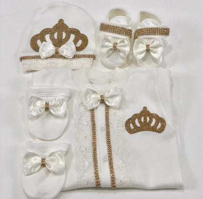 Dollbling Newborn Set Baby's Sets Rhinestone Crown 0-3 Months Hat+Bodysuits+Gloves+Shoes 4 Parts Boy Girl Jumpsuit Clothing