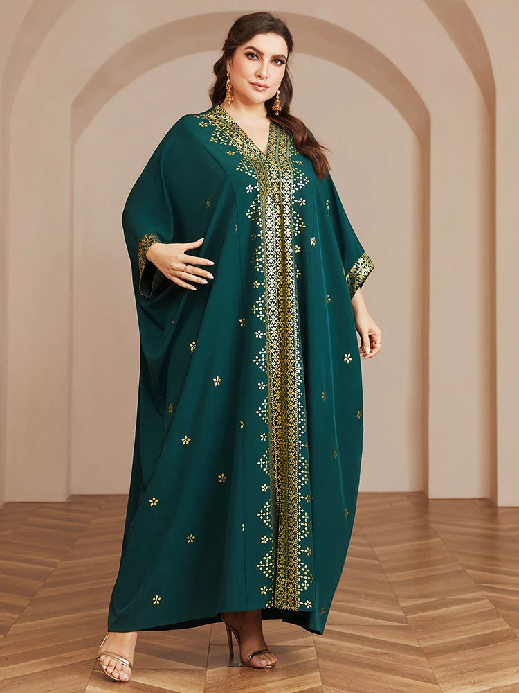 Wow! Langarm-Abaya in Übergröße mit Goldfolie – atemberaubendes arabisches Kleid, steigern Sie Ihren Stil für jede Veranstaltung!.