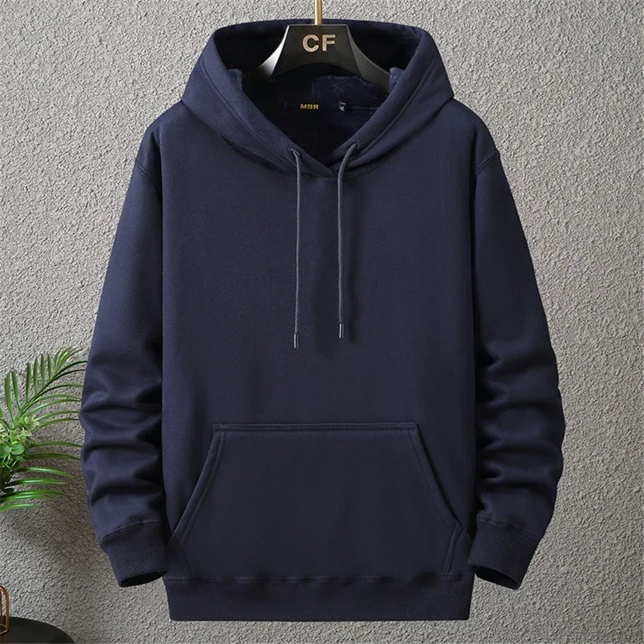 Large Size Men's Hoodie Jacket Hooded Long Sleeve Thick Warm Fleece Lined Sweatshirt Male Casual Winter 10XL 12XL Extra Big Plus