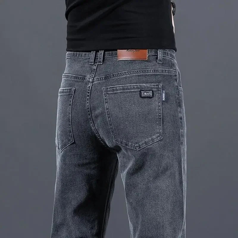 Loose Casual Jeans for Men Mid-aged Thick Winter Long Pants Business Style Straight Leg Spring Autumn Korean Version