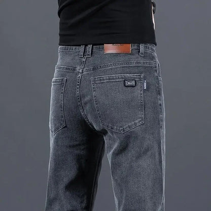 Loose Casual Jeans for Men Mid-aged Thick Winter Long Pants Business Style Straight Leg Spring Autumn Korean Version