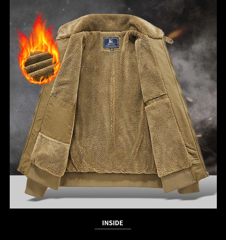 Winter Tactical Jacket Outdoor Men Fleece Sports Running Warm Coat Solid Color Stand Collar Breathable Comfortable Pilot Jacket.