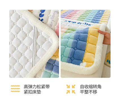 Winter Soft Thick Flannel Mattress Toppers Dormitory Single Double Bedspread Warm Bed Sheets Mattress Cover Fold Tatami Thin Mat.