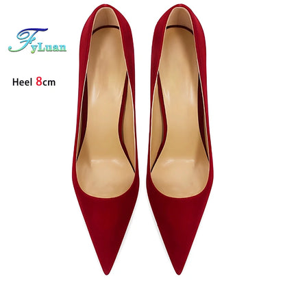 Wine Red High Heels 12cm 10cm 8cm Women Shoes Thin Heels Pointed Head Ladies Pumps Shallow Mouth Stiletto Party Large Size Shoes