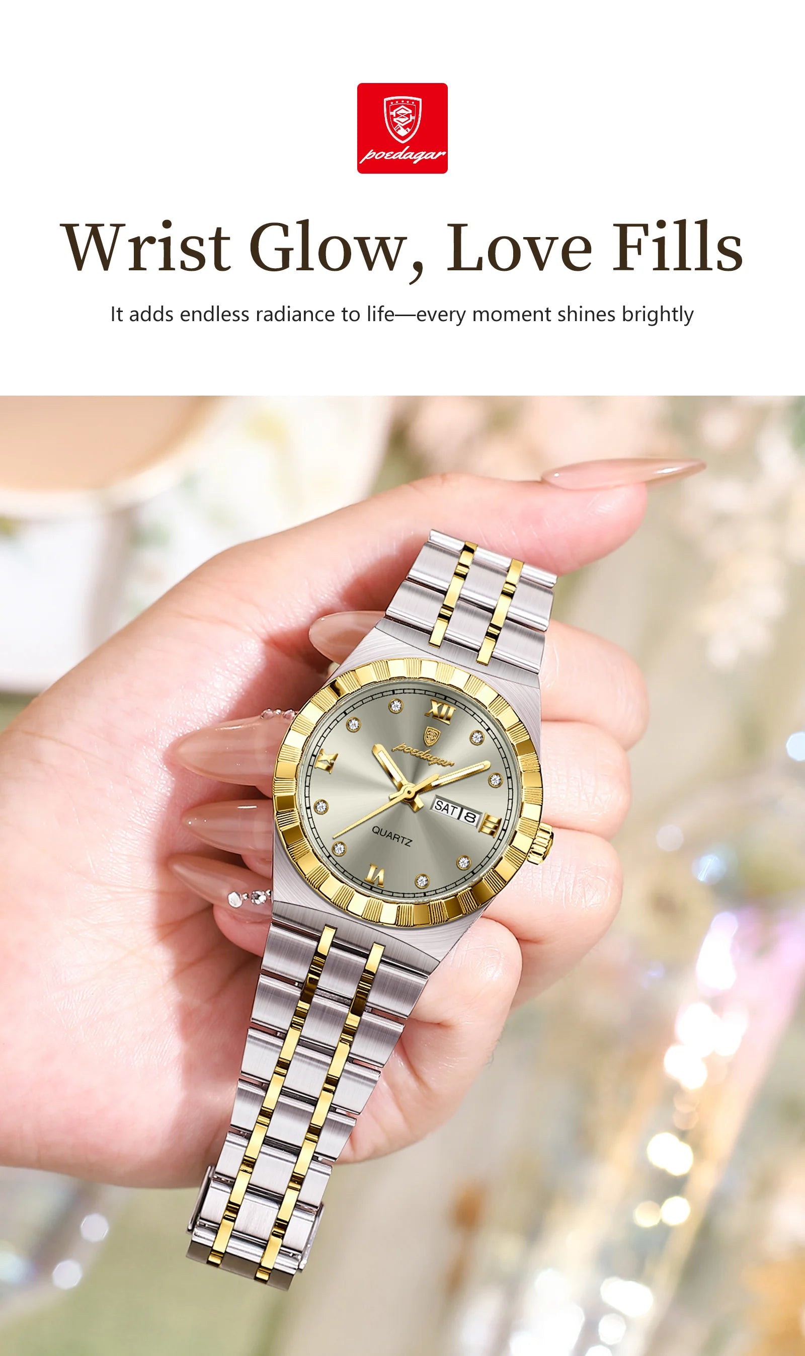 POEDAGAR Luxury Original Ladies Watch Luminous Waterproof Week Date Woman Wristwatch Stainless Steel Women Quartz Watches Female.