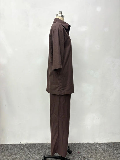Cotton Linen Set Women Spring Summer Loose Oversize Long Sleeve Shirt Long Pants 2 Piece Sets Casual Office Ladies Trousers Suit.